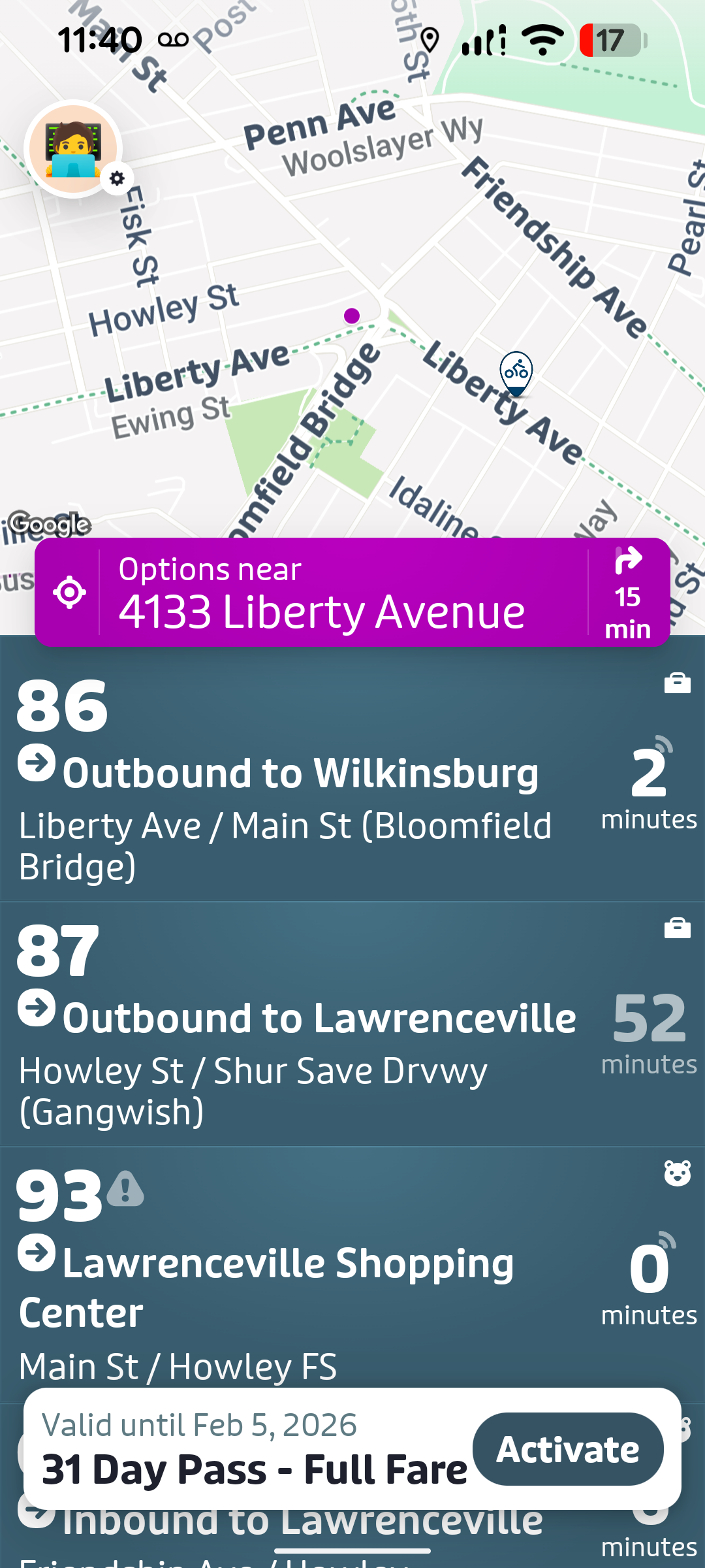 Transit App main screen